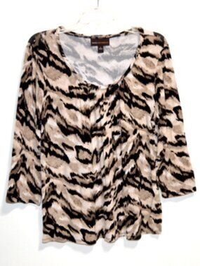 Dana Buchman Women's Animal Print 3/4 Sleeve Scoop Neckline Top - Size: Large